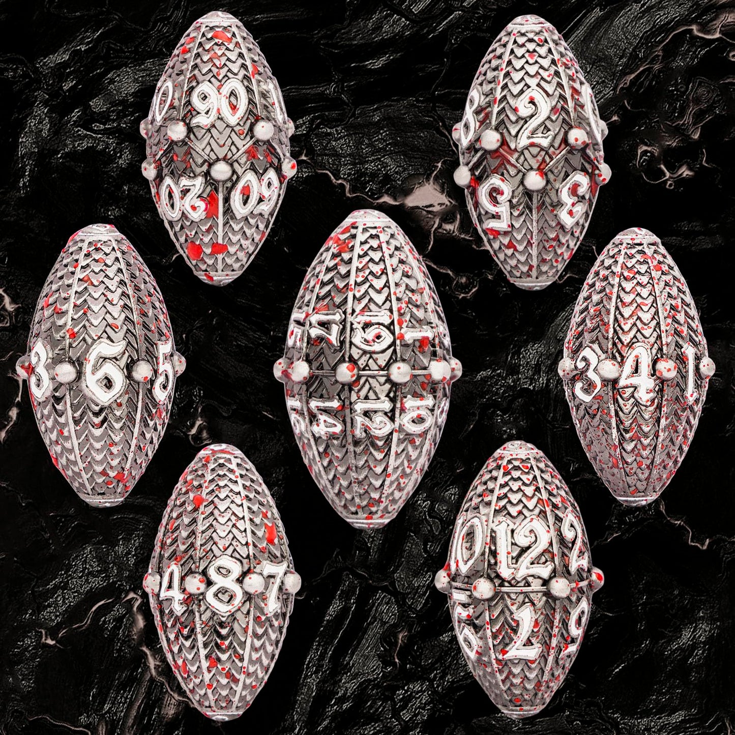 ARUOHHA DND Metal Dice Blood Splatter Dragon Egg Dice with Rotating Dragon Egg Shell, Role Playing Game RPG Polyhedral D and D Dice Set D20 D12 D10 D8 D6 D4