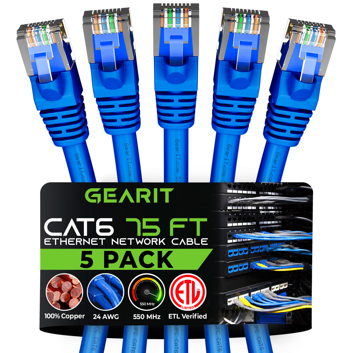 GEARit Cat6 Patch Cables Cat 6 Ethernet Cable 3 ft 5-Pack Black