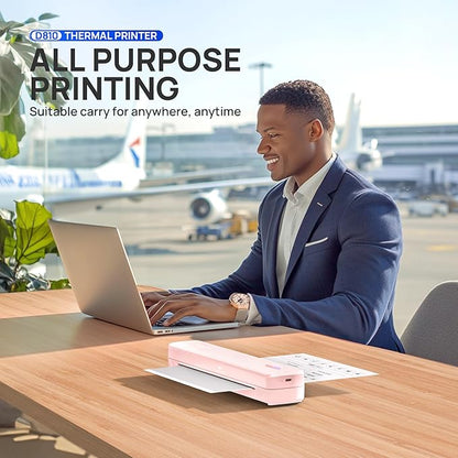 POLONO Portable Printer Wireless for Travel, D810 Bluetooth Thermal Printer Support for 8.5"x11" US Letter, Inkless Compatible with iOS, Android, Laptop for Office, Car and Home, Pink