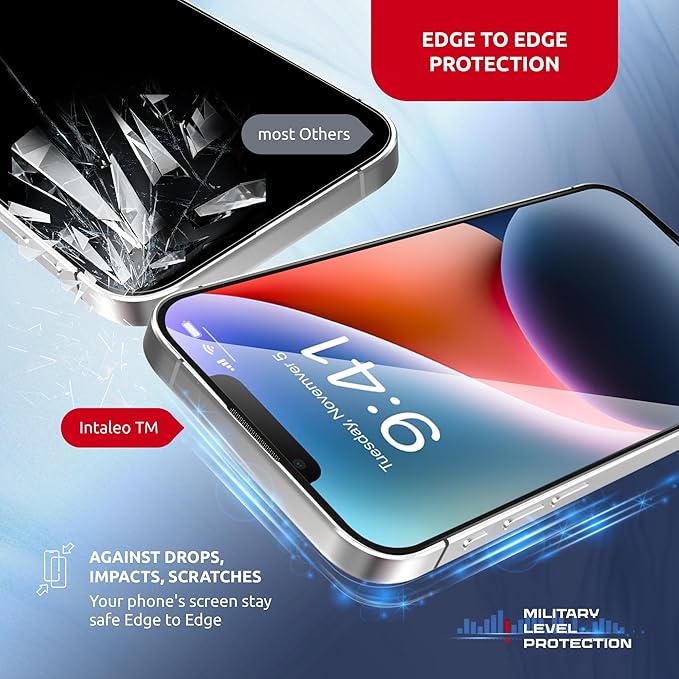 Screen Protector for iPhone 16e/14/13Pro/13 – Full Edge-to-Edge Protection with Oleophobic Coating – 9H Hardness Tempered Glass Screen Protector Set with Plastic Applicator - Black Design