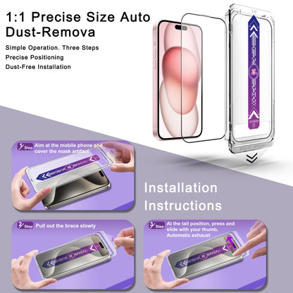CHRYSHA 2-Pack Screen Protector Tempered Glass for iPhone 16 and iPhone 15 and iPhone 14 Pro 6.1-Inch, Auto Dust Removal, No Bubbles, High Definition Clear, Easy Installation