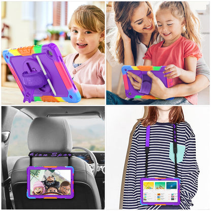 SEYMAC stock Case for Samsung Galaxy Tab A11+ Plus/A9+ Plus 11'', Full-Body Drop Protection Case with Screen Protector Pencil Holder [360° Rotating Hand Strap] &Stand, Purple+Colorful