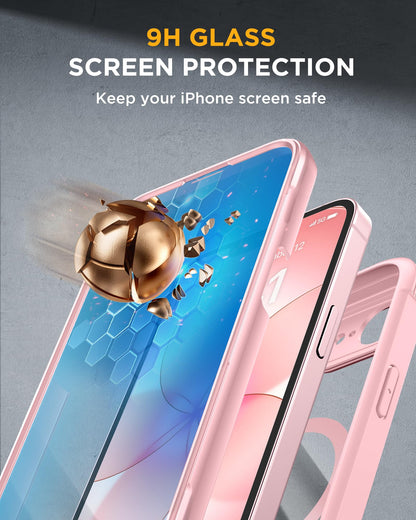 Miracase for iPhone 17e Case & iPhone 16e Case, Full-Body Phone with Built-in Glass Screen Protector, [Magnetic with MagSafe] Military Drop Proof 17 E/ 16 E Cover Bumper 6.1 inch, Pink