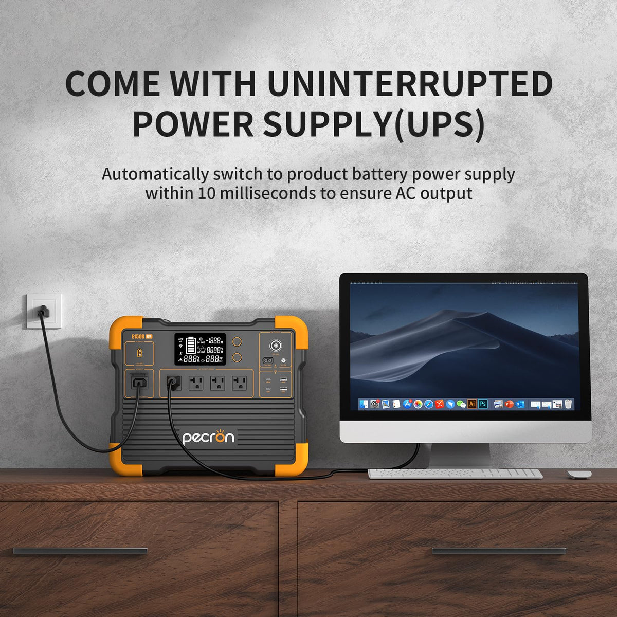 PECRON Portable Power Station, E1500LFP Solar Generator 1536Wh, 2200W AC Output LiFePO4 Battery Backup, Fast Charging Power Station for Home use, RV, and Outdoor Camping