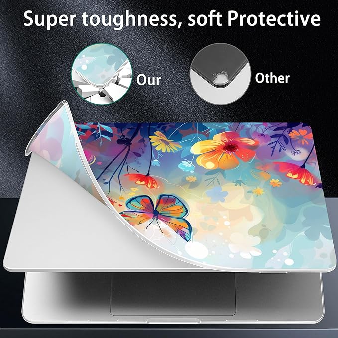 for MacBook Pro 16 inch Case 2021 2022 2023 2024 Release A3186 A3403 M4 A2991 M3 A2780 M2 A2485 M1 Pro/Max, Hard Shell Case with Screen Protector & Keyboard Cover, Flowers & Butterflies