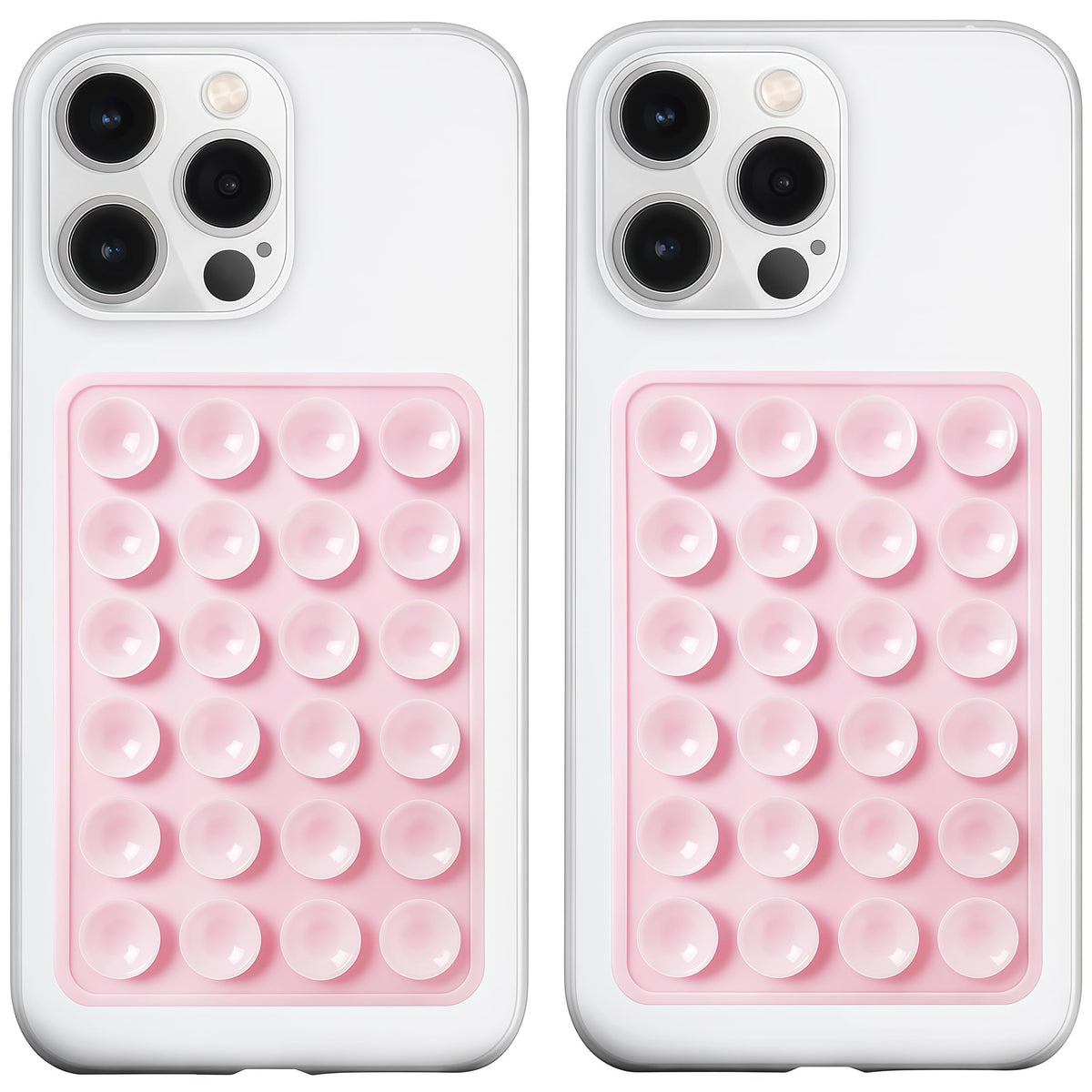 LvShuLiangPin Anteel 2 Pack Silicone Suction Phone Case Mount, Silicon Adhesive Phone Grip for Smartphones, Hands-Free Mirror Shower Phone Holder for Selfies, Tiktok Videos (LightPink&White)