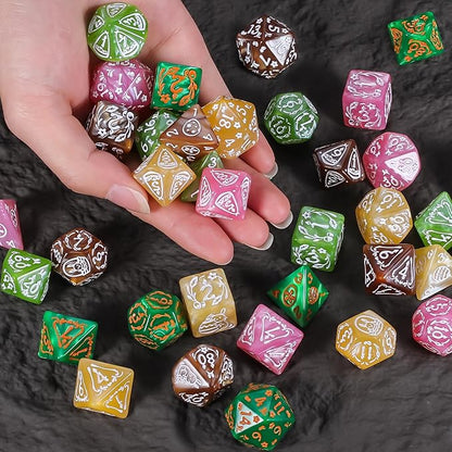 CiaraQ Polyhedral Dice Set, 5 Colors with 5 Decorative Pouches, 7 Pieces per Set, Fantasy RPG Gaming Dice/DND Dice/Role Playing Dice, Easter Themed