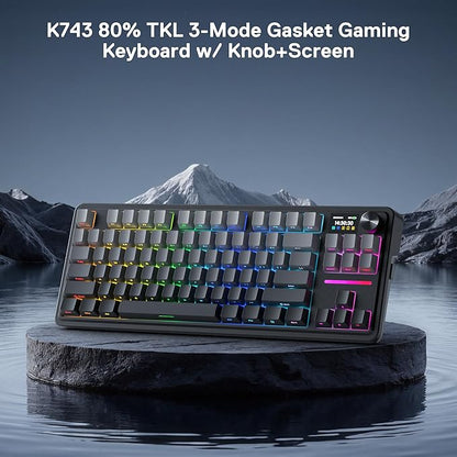 Redragon K743 PRO GB 80% Gasket RGB Gaming Keyboard w/Hype 1.14’’ TFT Screen & Knob, 84 Keys Mechanical Keyboard, 5-Layer Noise Dampening, Hot-Swap South-Facing RGB Socket, Gradient PBT Keycaps