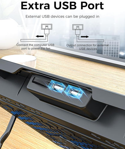 AICHESON Laptop Cooling Pad 5 Fans Up to 17.3 Inch Heavy Notebook Cooler, Blue LED Lights, 2 USB Ports, S035, Blue-5fans