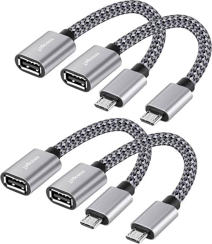 USB to Micro USB Adapter 4 Pack, Unidirectional Micro USB Male to USB Female 2.0 OTG On-The-Go Cable Converter, Nylon Braided, Aluminum Shells for S7 LG, Flash Drive, Mouse, Keyboard, Game Controller