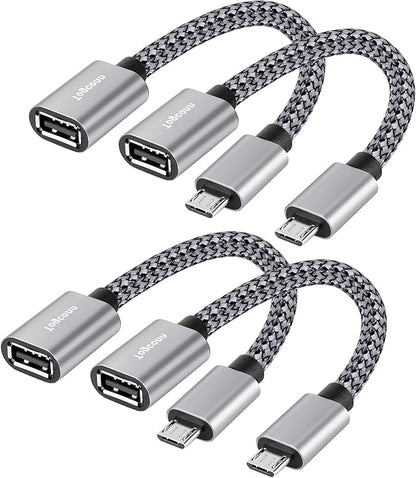 USB to Micro USB Adapter 4 Pack, Unidirectional Micro USB Male to USB Female 2.0 OTG On-The-Go Cable Converter, Nylon Braided, Aluminum Shells for S7 LG, Flash Drive, Mouse, Keyboard, Game Controller