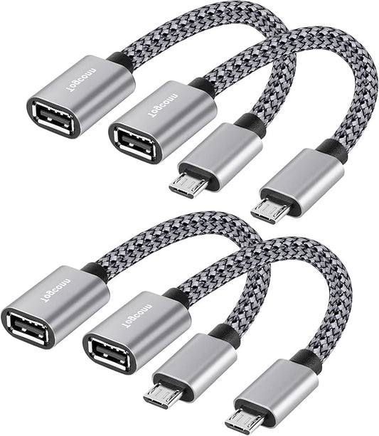 USB to Micro USB Adapter 4 Pack, Unidirectional Micro USB Male to USB Female 2.0 OTG On-The-Go Cable Converter, Nylon Braided, Aluminum Shells for S7 LG, Flash Drive, Mouse, Keyboard, Game Controller