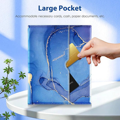 DTTO for iPad 11th (A16)/ 10th Generation Case with Keyboard (2025/2022), 7 Colors Backlit Wireless Detachable Keyboard Leather Folio Cover with Pencil Holder & Pocket, Sea Marble