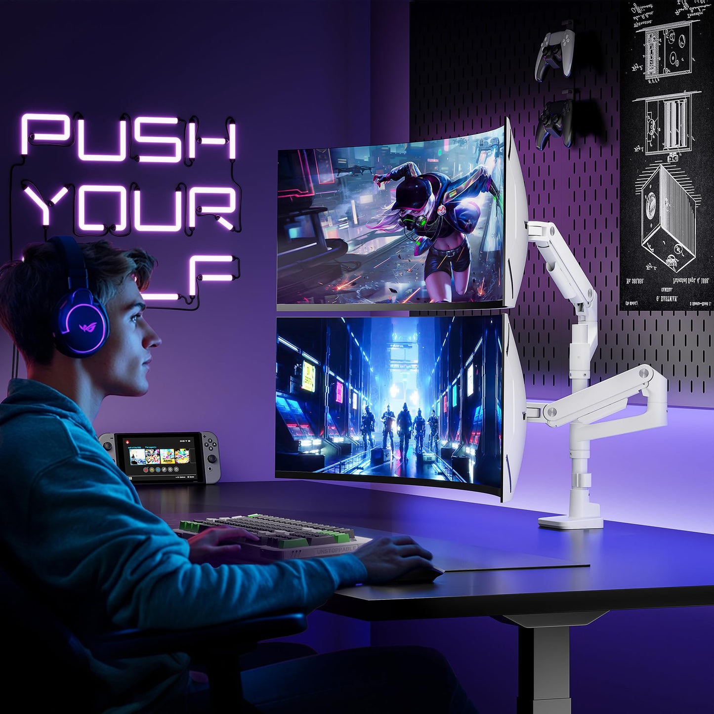 Dual Monitor Arm Desk Mount for 17-49 Inch Monitors Holds 44 lbs, White
