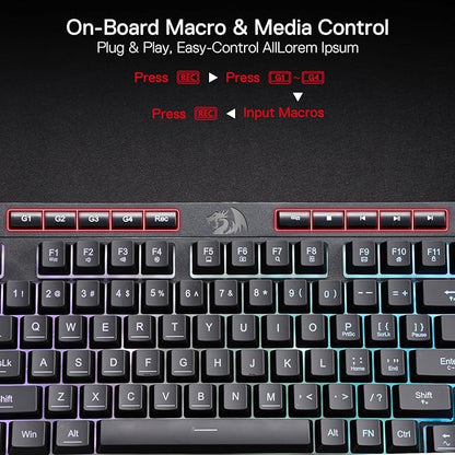 Redragon K515 Shiva Wired RGB Membrane Gaming Keyboard, 98 Keys Mechanical-Feel Keyboard w/Smooth Linear Switch, On-Board Macro & Dedicated Multimedia Keys, Detachable Wrist Rest, Software Supported
