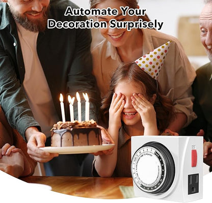 BN-LINK Heavy Duty Mechanical 24 Hour Timer Dual Outlet 3-Prong Accurate Indoor for Lamps Fans Christmas Lights White AC 1875W 1/2 HP, ETL Listed
