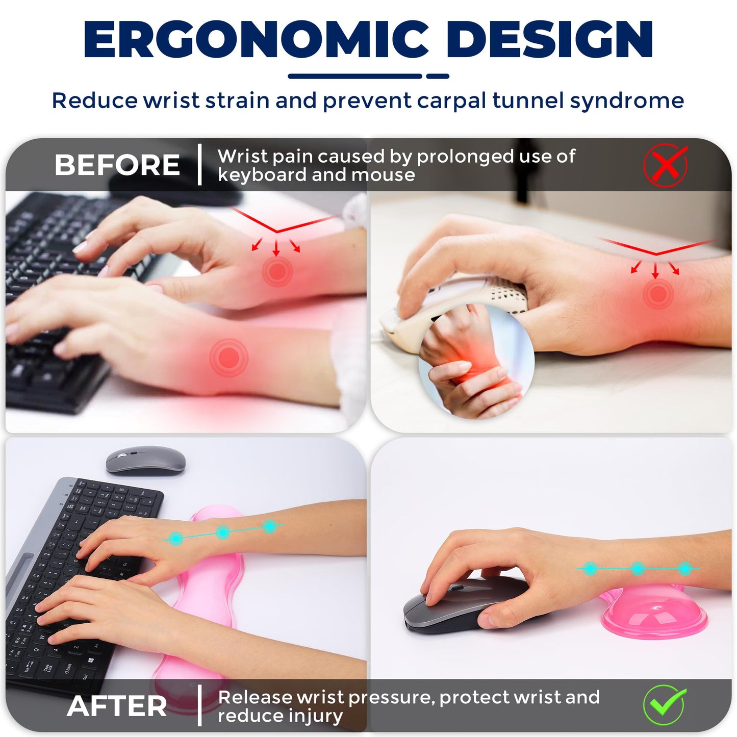 ABRONDA Gel Wrist Rest for Keyboard and Mouse, Wrist Rest for Keyboard, Mouse Wrist Support, Pain Relief, Cool Touch, Non-Skid, Mouse Wrist pad