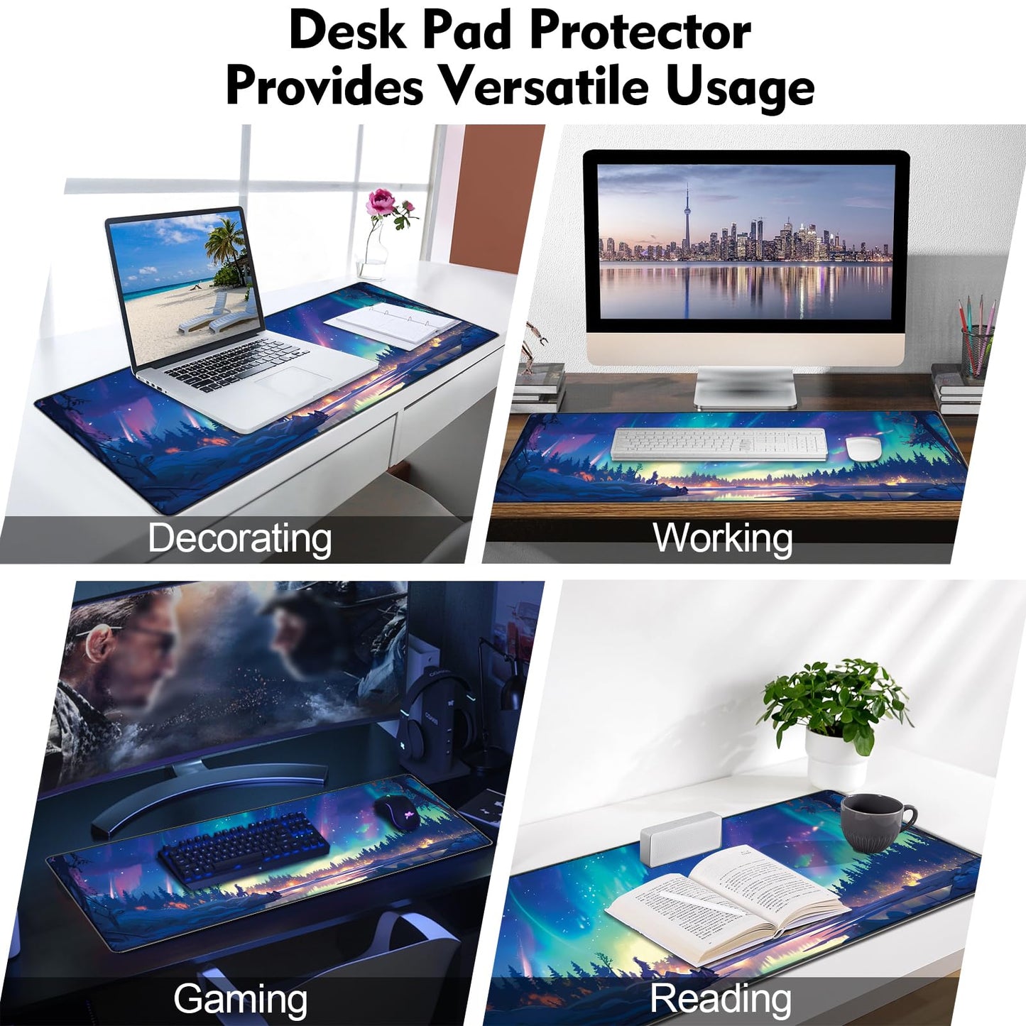 Galdas Mouse Pad for Gaming,Aurora Background Pattern XXL XL Large Mouse Mat Long Extended Mousepad Desk Mat Non-Slip Rubber Mice Pads Stitched Edges Thin (31.5 x 11.8 x 0.12 Inches)