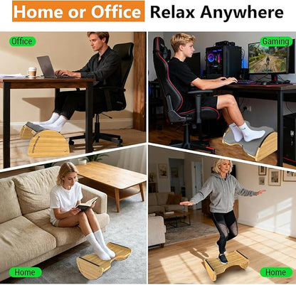 Bamboo Foot Rest for Under Desk at Work - 3-in-1 Reversible Rocking Desk Footrest with Foam Cushion Pad and 6 Adjustable Heights, Ergonomic Foot Rest with Washable Cover for Home, Office and Gaming