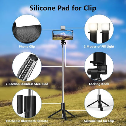 Selfie Stick, 40 in Retractable Phone Tripod with Wireless Remote Control & Light, Portable Selfie Stick Tripod for Photograph, Live Streaming, Video Recording, Compatible with All Cellphones