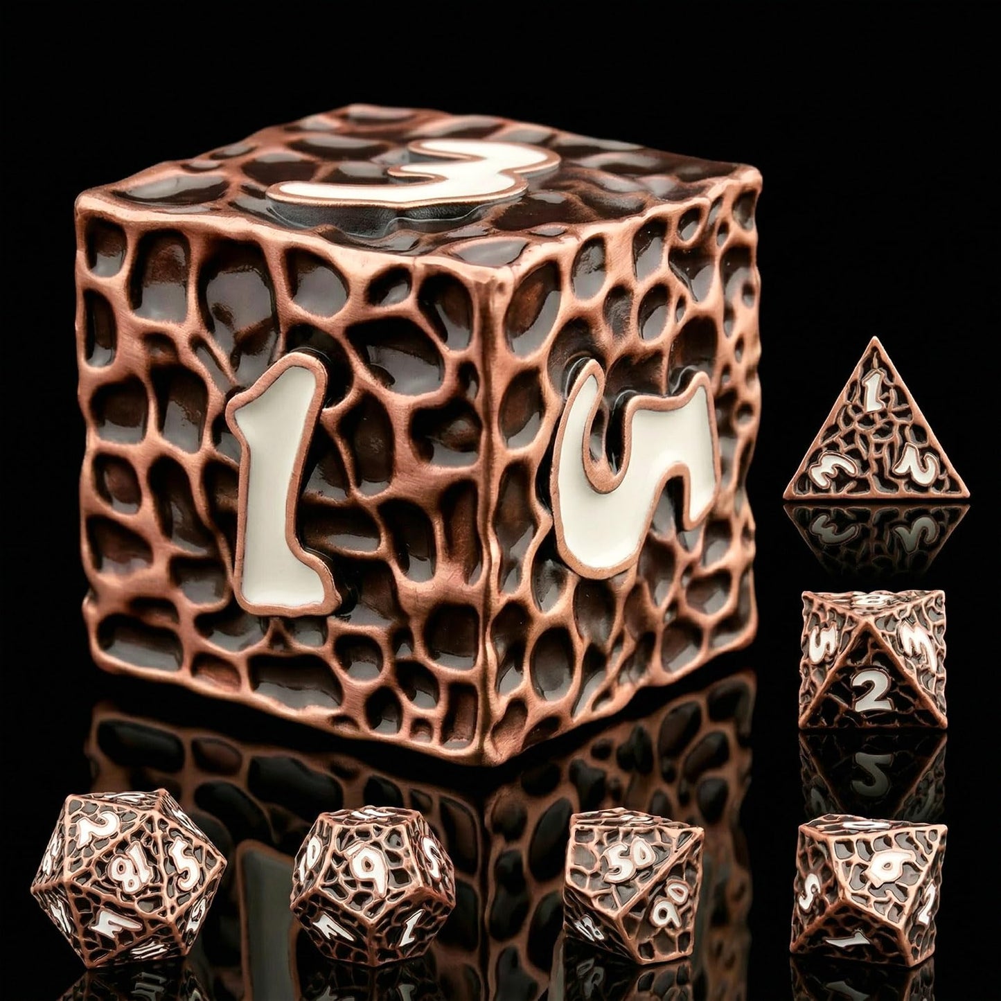 Haxtec Metal DND Dice Set, 7 Pcs Meteorite Texture Polyhedral Dice for RPG
