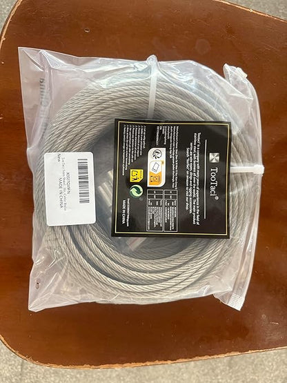 TooTaci 3/16" Stainless Steel Cable, 100ft Wire Rope with Aluminum Crimping Sleeve&Thimbles, 7x19 Strands, 3700lbs Breaking Strength Heavy Duty Aircraft Cable for Zipline, Deck Railing, Shade Sail