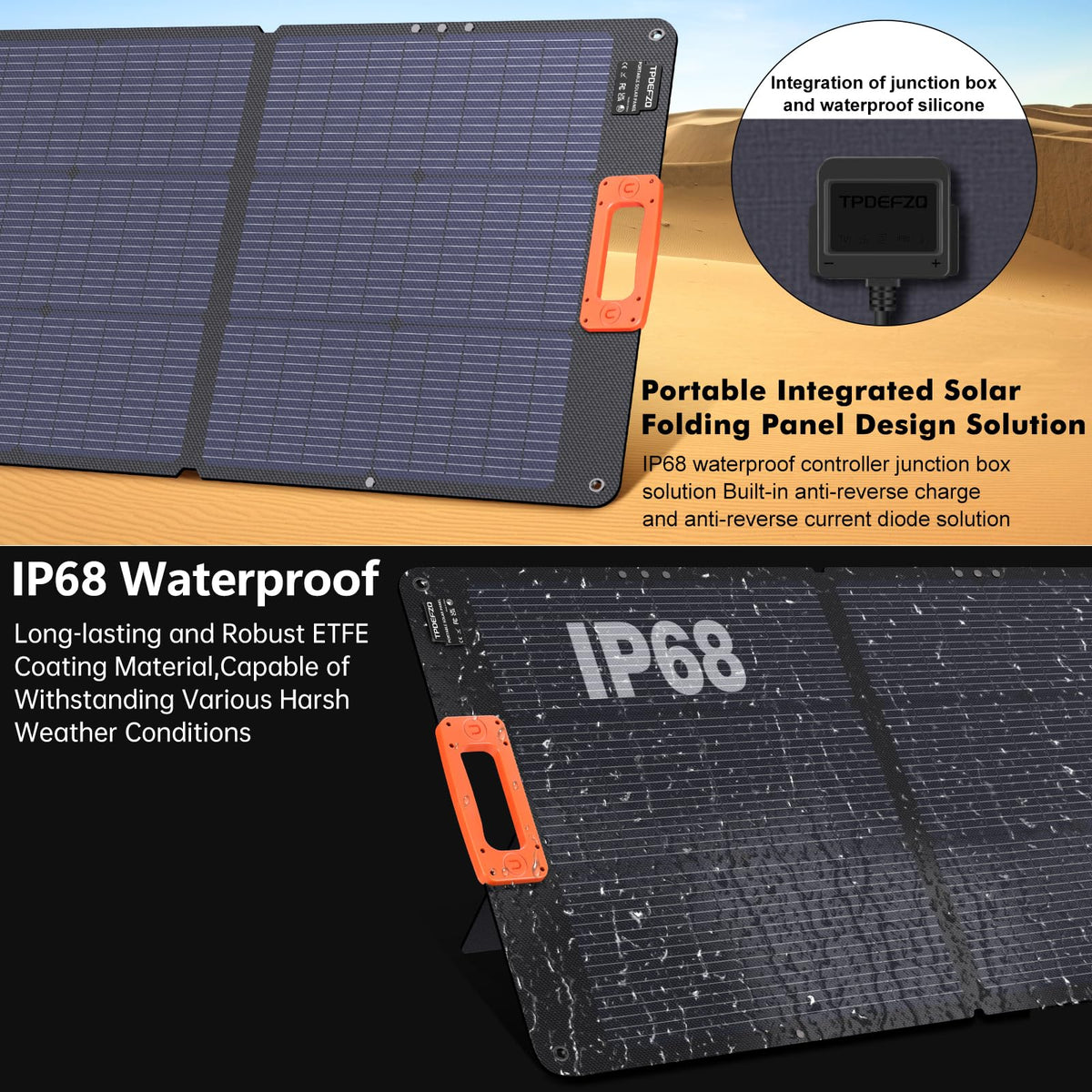 TPDEFZQ N-Type 16BB 200W Portable Solar Panel for Power Station ETFE Foldable Solar Panel High 25% Efficiency IP68 Waterproof Solar Panels Kit for Outdoor Camping RV Backuot