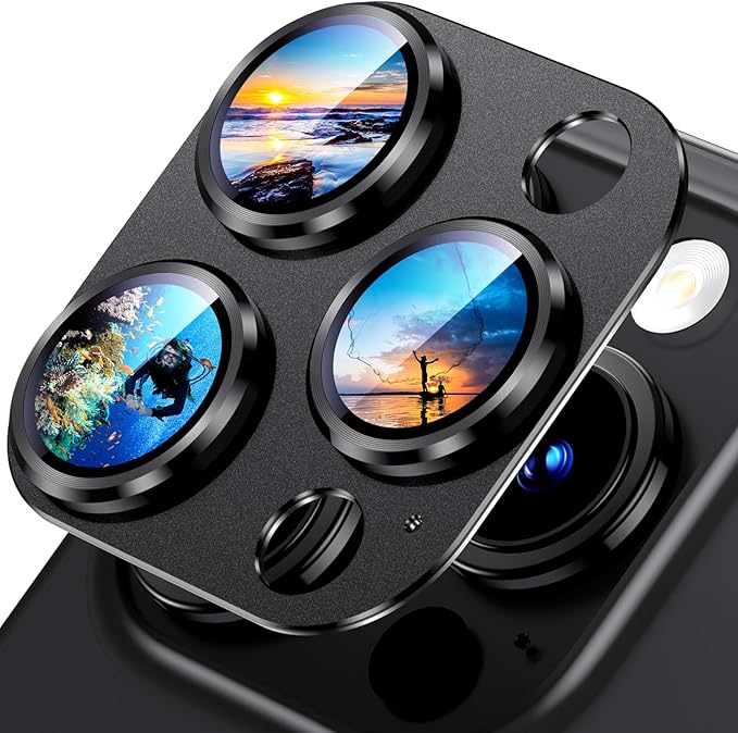 Uyiton Compatible with iPhone 15 Pro/iPhone 15 Pro Max Camera Lens Protector, [Not Easy to Break][Strong Adsorption][Case-Friendly] Metal Tempered Glass Rear Camera Screen Cover - Natural Titanium