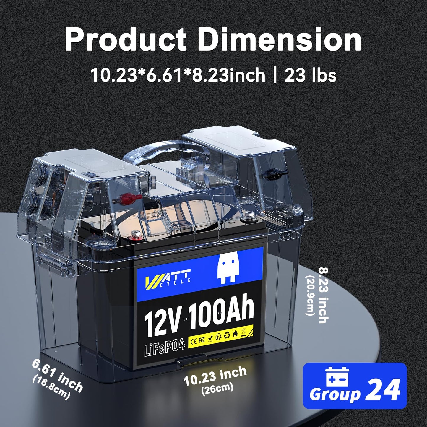 Wattcycle 12V 100Ah LiFePO4 Battery, Lithium Battery Up to 15000 Cycles, Low Temperature Protection, 10 Years Lifespan, Perfect for RV/Outdoor Camping/Home Energy Storage（BCI Group 24）