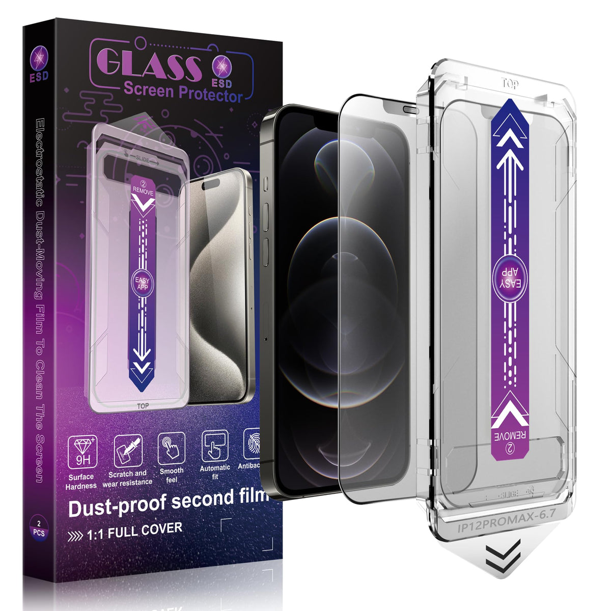 SHANG PIN JIA 2 Pack Screen Protector Tempered Glass for iPhone 15 Pro Max 6.7-Inch Auto Dust Removal, No Bubbles, High Definition Clear, Easy Installation