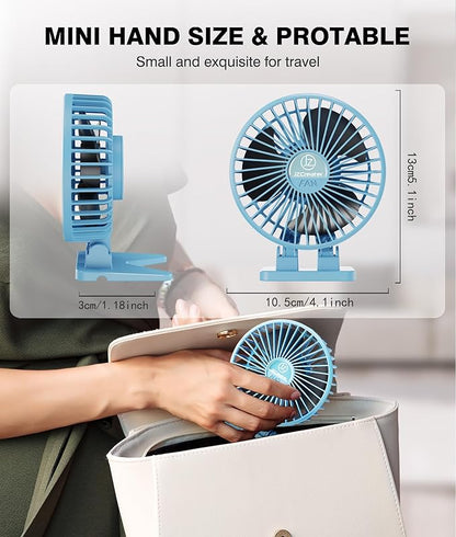 JZCreater USB Desk Fan, Portable Fan Mini, 3 Speeds Desktop Table Cooling, Plug in Power, Rotation Strong Wind, Quiet Personal Small Fan for Home Desktop Office Travel Bedroom, Sky Blue
