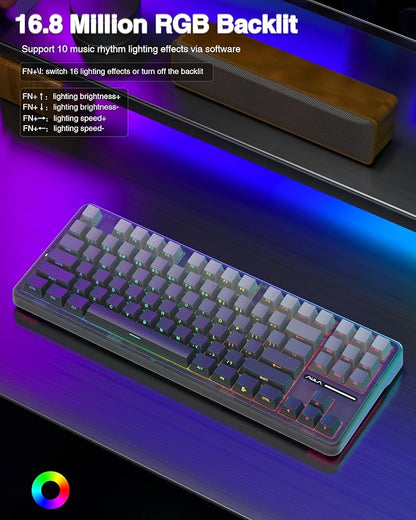 AULA F87 Pro Wireless Mechanical Keyboard,Tri-Mode BT5.0/2.4GHz/USB-C Hot Swappable Custom Keyboard,Pre-lubed Switches,Side Printed PBT Keycaps,75% TKL RGB Backlit Gaming Keyboards