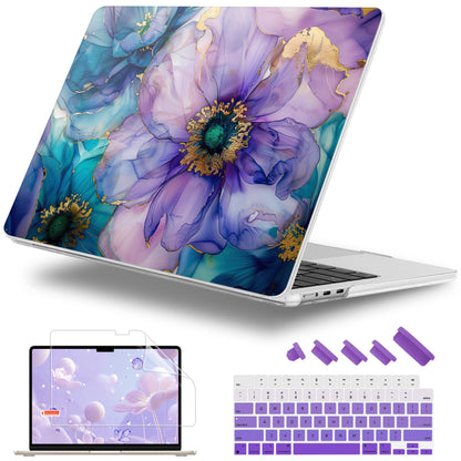 Lepeoac Case for 2026/2025/2024/2023 MacBook Air 15-inch Laptop Release M5 A3448 /M4 A3241 /M3 A3114 /M2 A2941, Stylish Protective Hard Shell Cover for MacBook Air 15.3 inch, Fluid Art Flowers