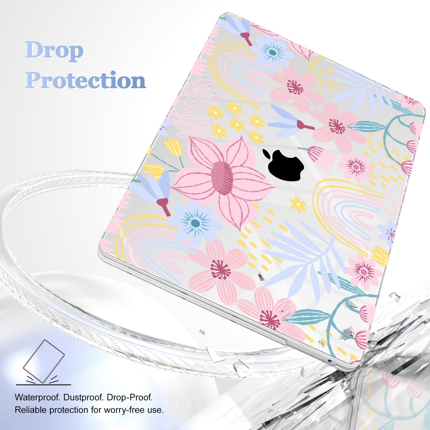 Lepeoac Case for MacBook Pro 13 inch Case M2 2022-2016 A2338 M1 A2251 A2289 A2159 A1989 A1708 A1706, Plastic Hard Shell + Keyboard Cover + Dust Plug, Florals