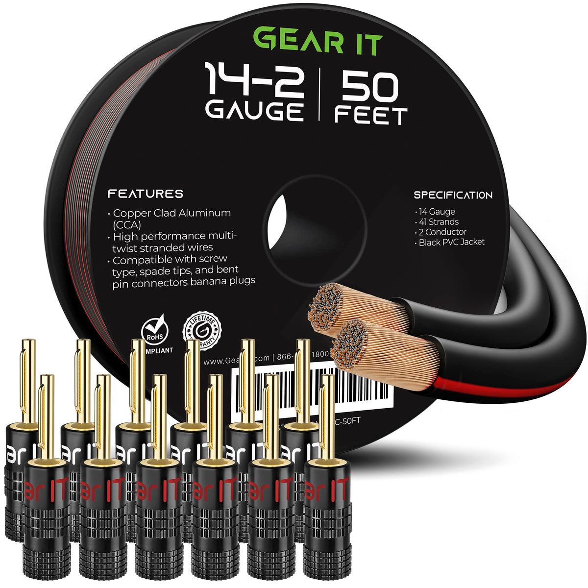 GEARit 14 Gauge Speaker Wire 100FT,14/2 Speaker Cable for Home & Car Audio