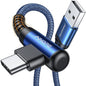 AINOPE USB C Cable 3ft Right Angle, 2-Pack USB to USB C Cable 3ft 3.1A Fast Charging Nylon Braided USB A to USB C Cable Blue Accessories Fit for Galaxy S20 S10 S9 S8 Plus,V30,V20,G6