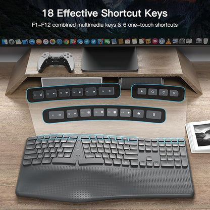 Ergonomic Wireless Keyboard with Wrist Rest, 2.4G Full Size Split Ergo Keyboard with Wave Keys, Comfortable Natural Typing for Windows Computer Desktop Laptop