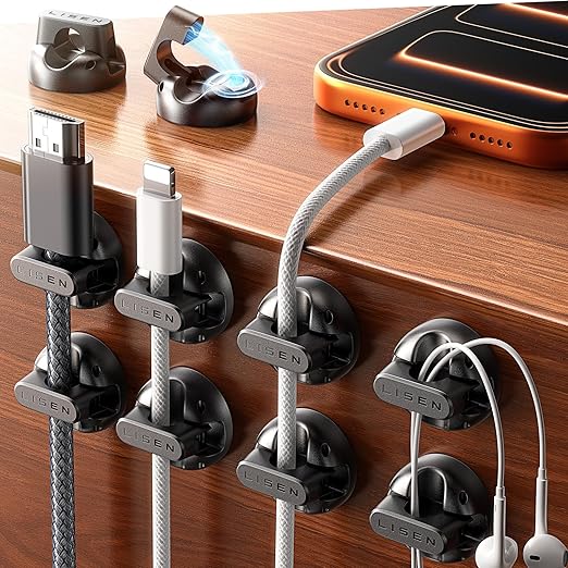 10 Pack Magnetic Cable Clips [2025 Minimum Size] LISEN Halloween Decor Christmas Decorations Indoor, Magnetic Cord Holder for Nightstand Desk, Cable Management for Home Office Organizer Dorm Wall Car
