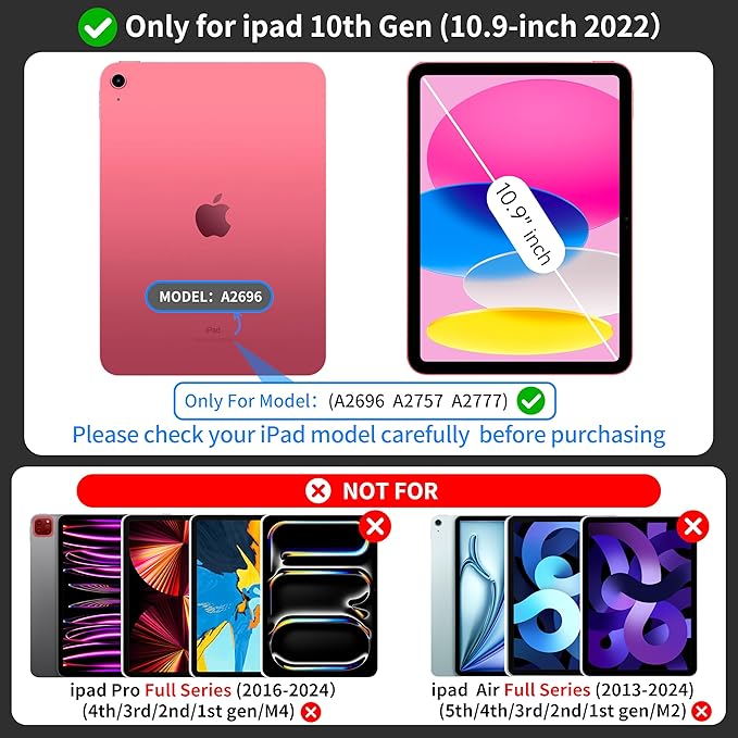 Keyboard Case for iPad 10th Generation (10.9" 2022) and iPad 11th (A16, 2025), Magnetic Detachable Wireless keyboard for ipad 10th generation with 7 Color Backlight, Multi-Touch Trackpad(Black)