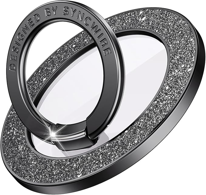 Syncwire Magnetic Phone Grip for MagSafe, Sparkle Phone Ring Holder, Rotatable Kickstand Bling Phone Ring Stand Removable MagSafe Accessories for iPhone 15 Pro Max 14 13 12,Android - Black Diamond