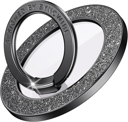 Syncwire Magnetic Phone Grip for MagSafe, Sparkle Phone Ring Holder, Rotatable Kickstand Bling Phone Ring Stand Removable MagSafe Accessories for iPhone 15 Pro Max 14 13 12,Android - Black Diamond