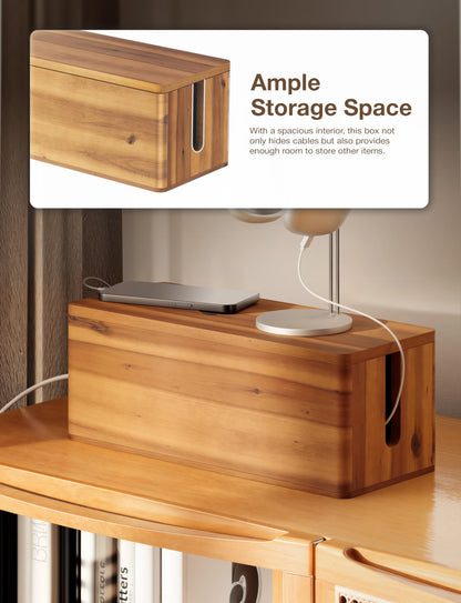 TIDITA 16" L Wooden Cable Management Box Round Edge, Magnetic Lid, Large