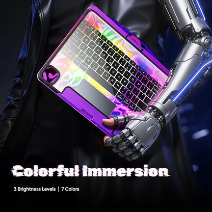 KITONE Transparent Case with Wireless Keyboard only for 2024 iPad Pro 11-in.(M4), 7 Colors Backlight, Trackpad, 360°Rotating Stand for iPad Pro 11(5th Gen), Tech Style