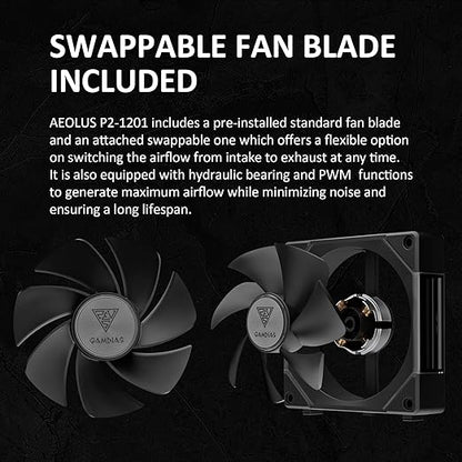 GAMDIAS 120mm ARGB PWM Case Fan, 2 Blades in 1 Fan Pack (Standard & Reverse Blades), Sync with RGB Motherboards, Easy Installation & Cable Management w/Cabless Daisy Chain Design