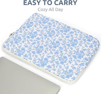 Puffy Laptop Sleeve 13-15.6 Inch Cute Quilted Laptop Protective Case Padded Floral Computer Sleeve for MacBook (B-Blue, 11 Inch)
