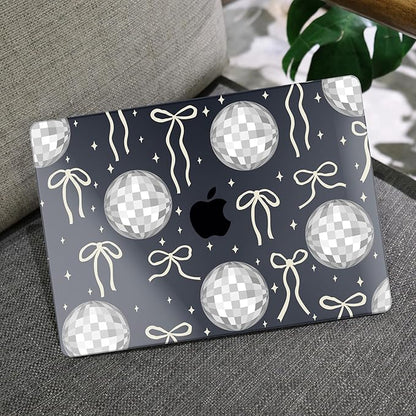 MEEgoodo for MacBook Air 13 inch Case 2021 2020 2019 2018 Released A2337 M1 A2179 A1932 with Touch ID, Plastic Hard Shell & Keyboard Cover Compatible with MacBook Air Case 13.3,Silver Disco Balls&Bows