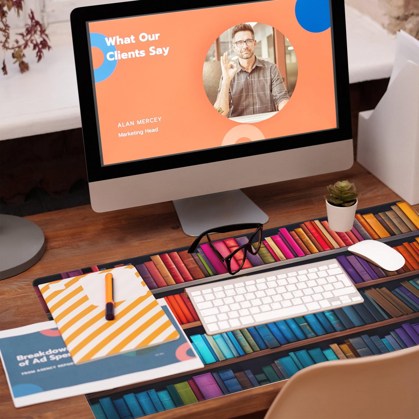 Eflxamz Large Gaming Mouse Pad for Desk,Bookshelves Full of Books Desk Mat,Colorful Books Desk Pad,Extended Big Computer Keyboard Mouse Pad with Non-Slip Base and Stitched Edge,35.4"x15.7"