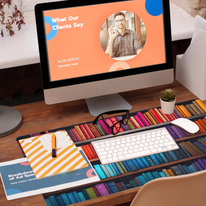 Eflxamz Large Gaming Mouse Pad for Desk,Bookshelves Full of Books Desk Mat,Colorful Books Desk Pad,Extended Big Computer Keyboard Mouse Pad with Non-Slip Base and Stitched Edge,35.4"x15.7"