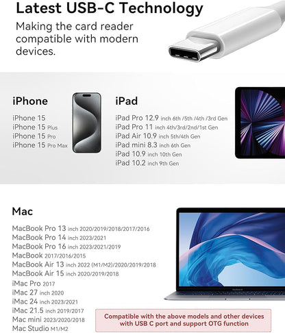 SD Card Reader, USB C to Micro SD/TF/CF Memory Card Reader, 4 in 1 USB Type C Camera Adapter for iPhone 15, iPad Pro, MacBook, Supports Memory Card SD/Micro SD/TF/Compact Flash