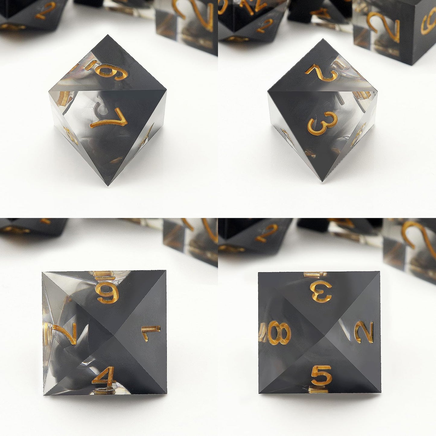 Haxtec Sharp Edge DND Dice Set, Black Swirls Resin Polyhedral RPG Dice